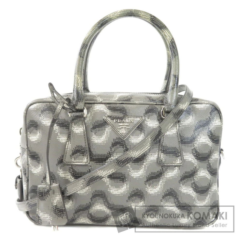 Prada Saffiano Lux Bauletto bag gray black camouflage